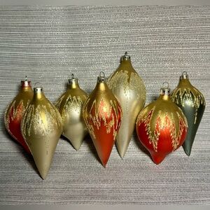 7 Vintage Glass Teardrop Ornaments 3.5” to 5” Length